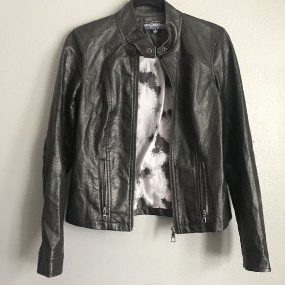 Lane Crawford • Black Faux Leather Biker Jacket Size Small - Picture 1 of 6